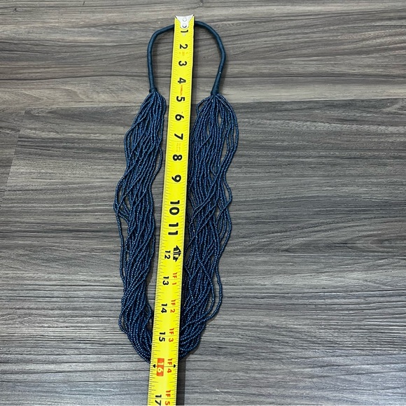 Handmade Dark Blue Multi Strand Seed Bead Boho Style Necklace W/ Yarn 19 Strands - Picture 15 of 16